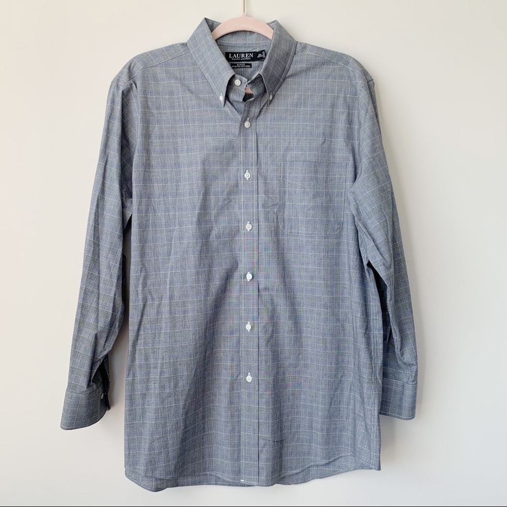 Lauren Ralph Lauren Black Label Casual Button Down Slim Fit Stretch Plaid 16.5